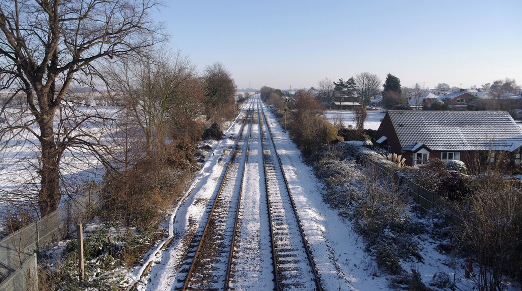 Bingham railway station in the snow, looking east.