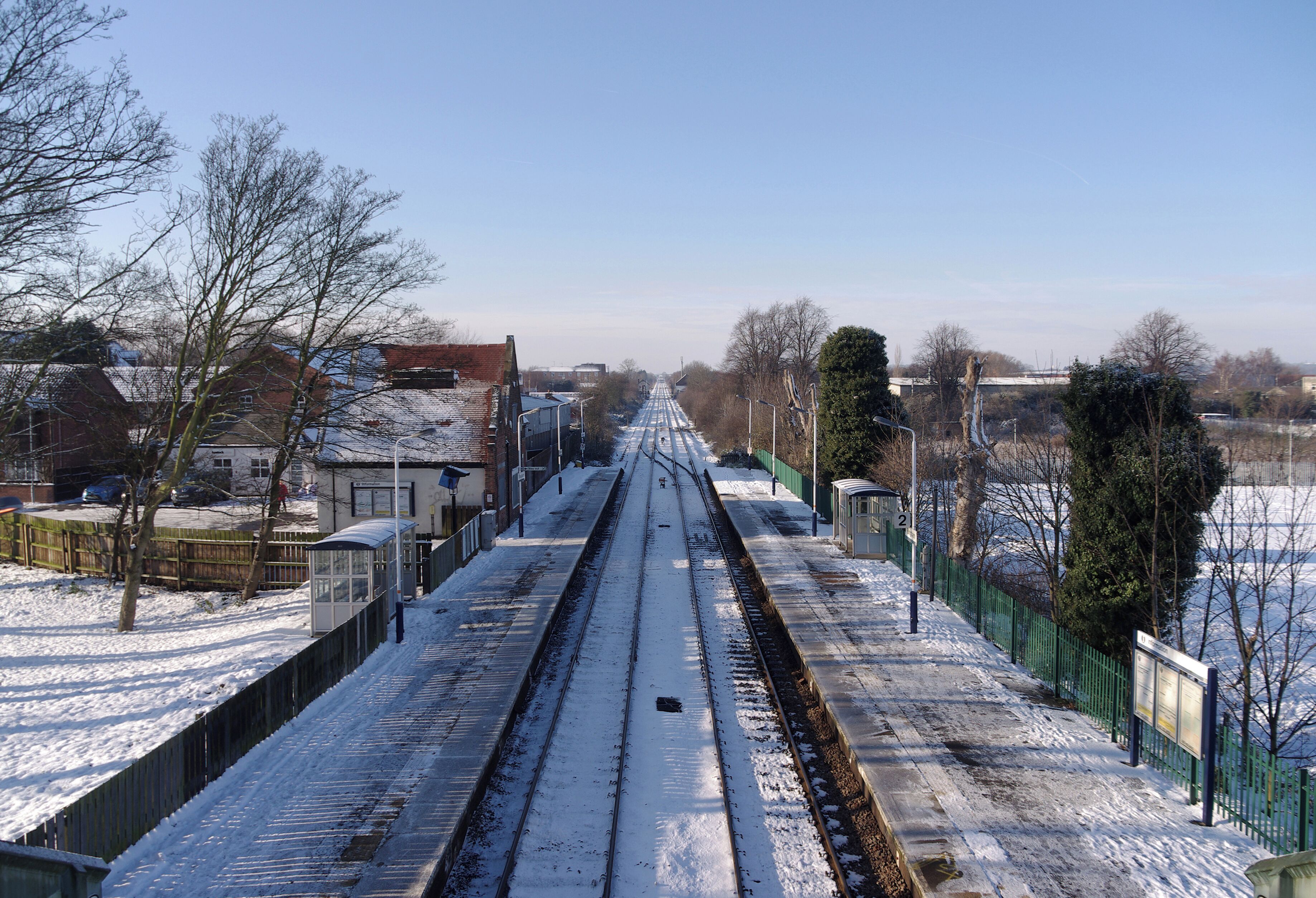 Bingham railway station in the snow, looking west.