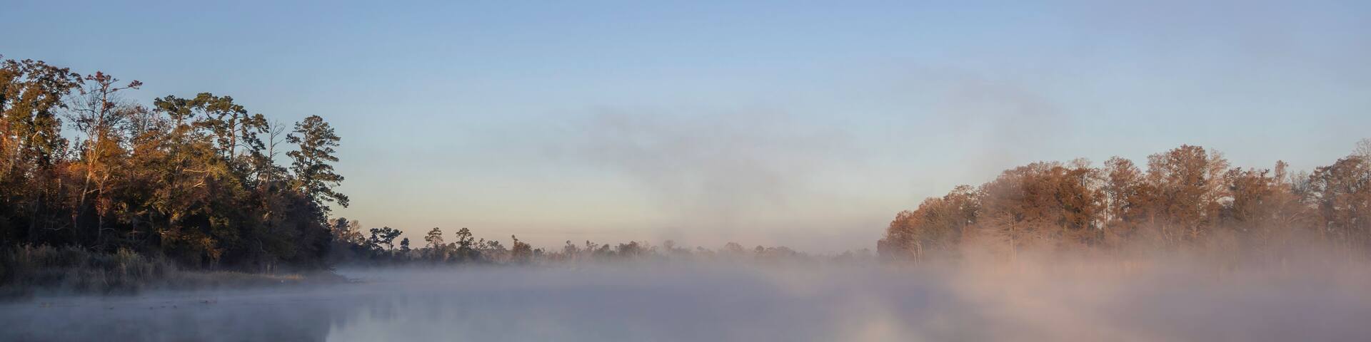 Cold, misty sunrise over Lake Seminole in Three Rivers State Park near Sneads, FL