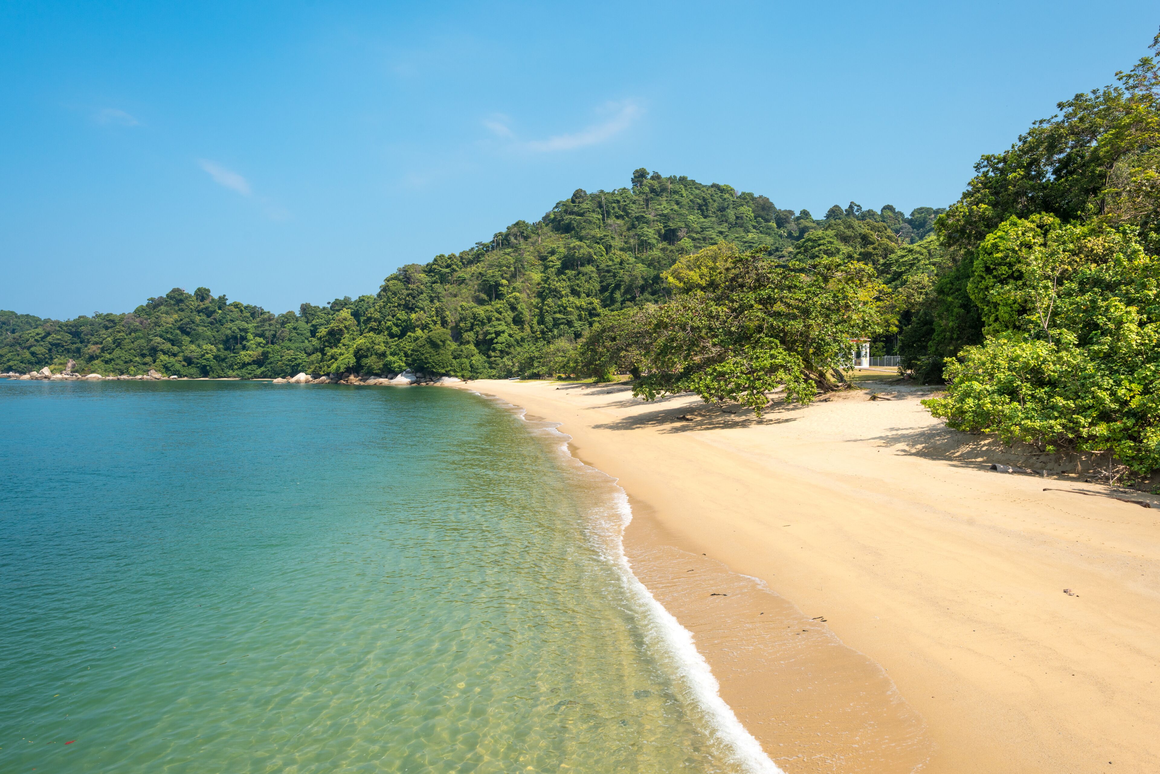 The island of Pangkor with the tortoise bay near the tourist village Teluk Nipah in the Malaysian state of Perak at the west coast of the peninsular