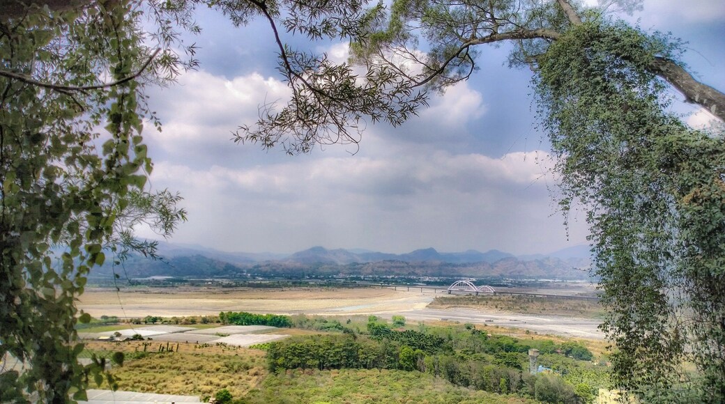 Laonong River passing through Xinwei Village, with the Yushan Range in the background. In the middle of the picture is Xinwei Bridge.