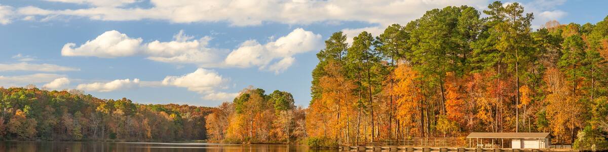 Autumn scene at Umstead Park State Park in Raleigh, North Carolina - Canoe Lake House
