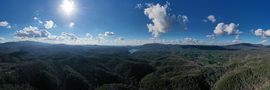 180 aeriL Panorama of Tennessee Mountains with Ocoee lake in distance