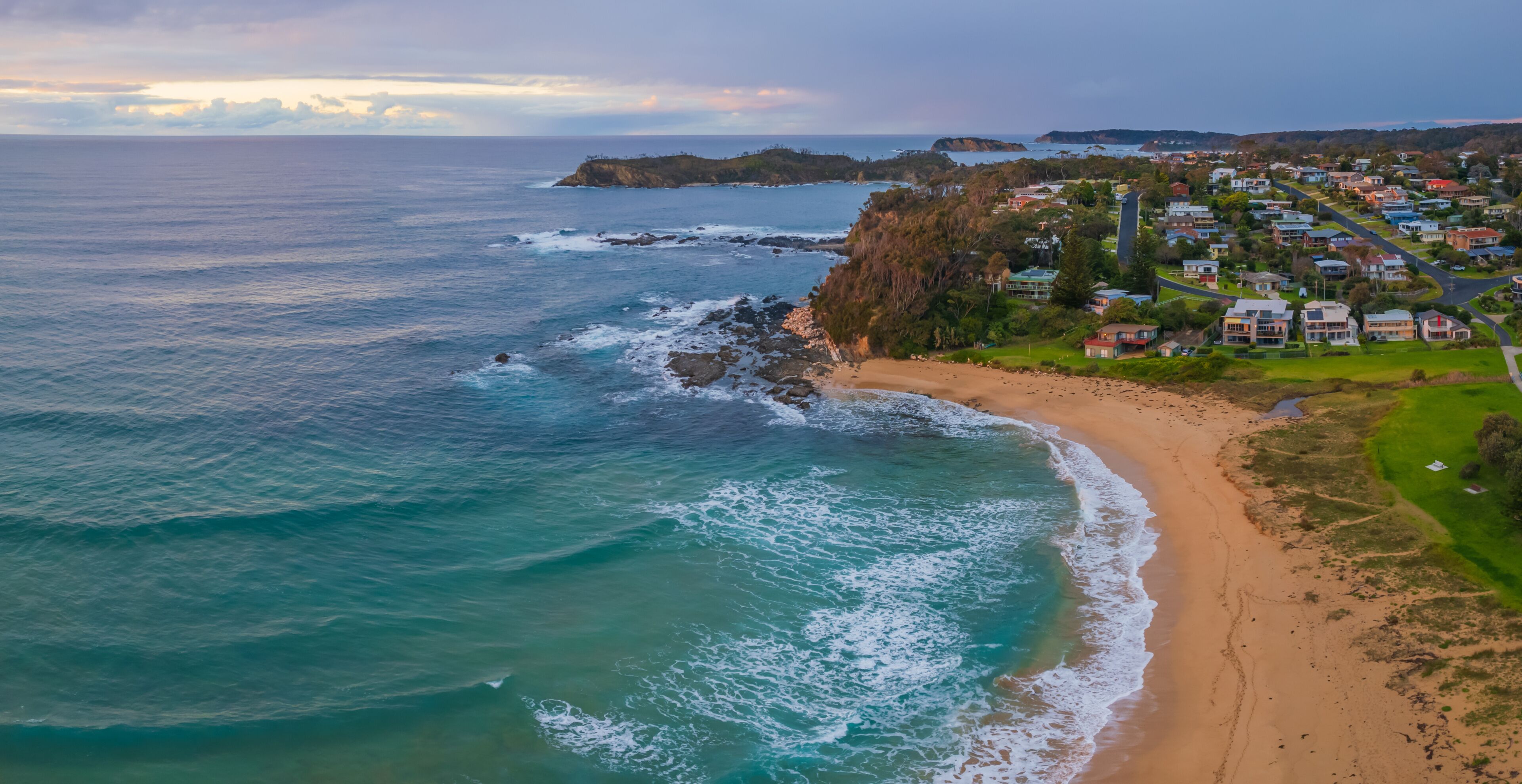 Panorama sunrise over Malua Bay beach