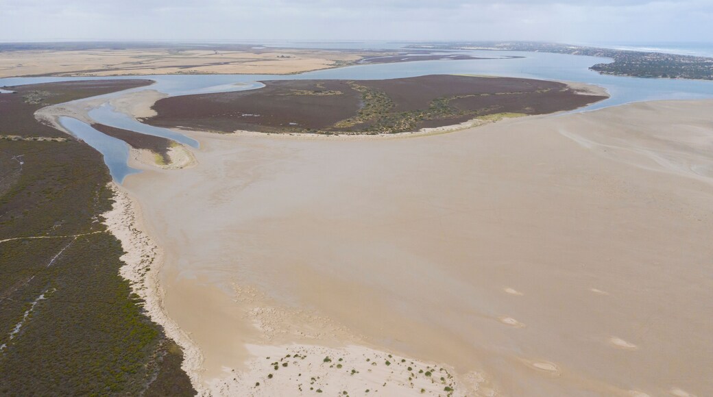 Aerial photograph of The Coorong at the mouth of the River Murray near Goolwa in South Australia