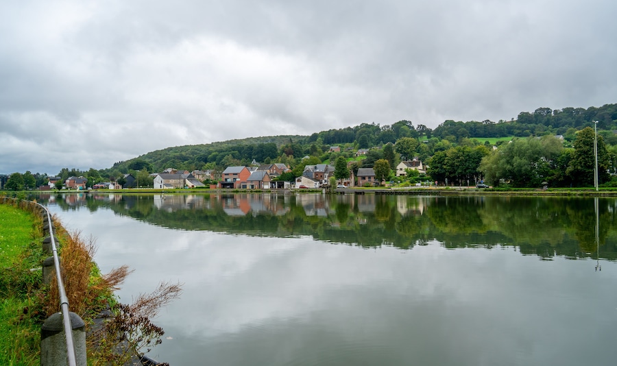 Scene with river Meuse and small village near Hastiere, Belgium