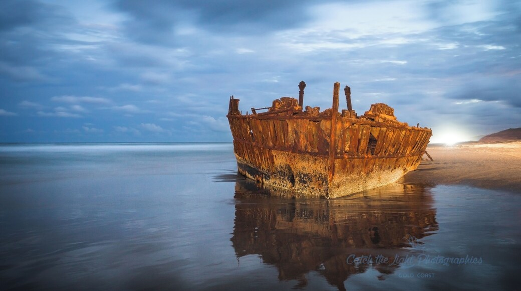 A night time viewing of the Maheno on Fraser Island. Light was from head lights of car.
