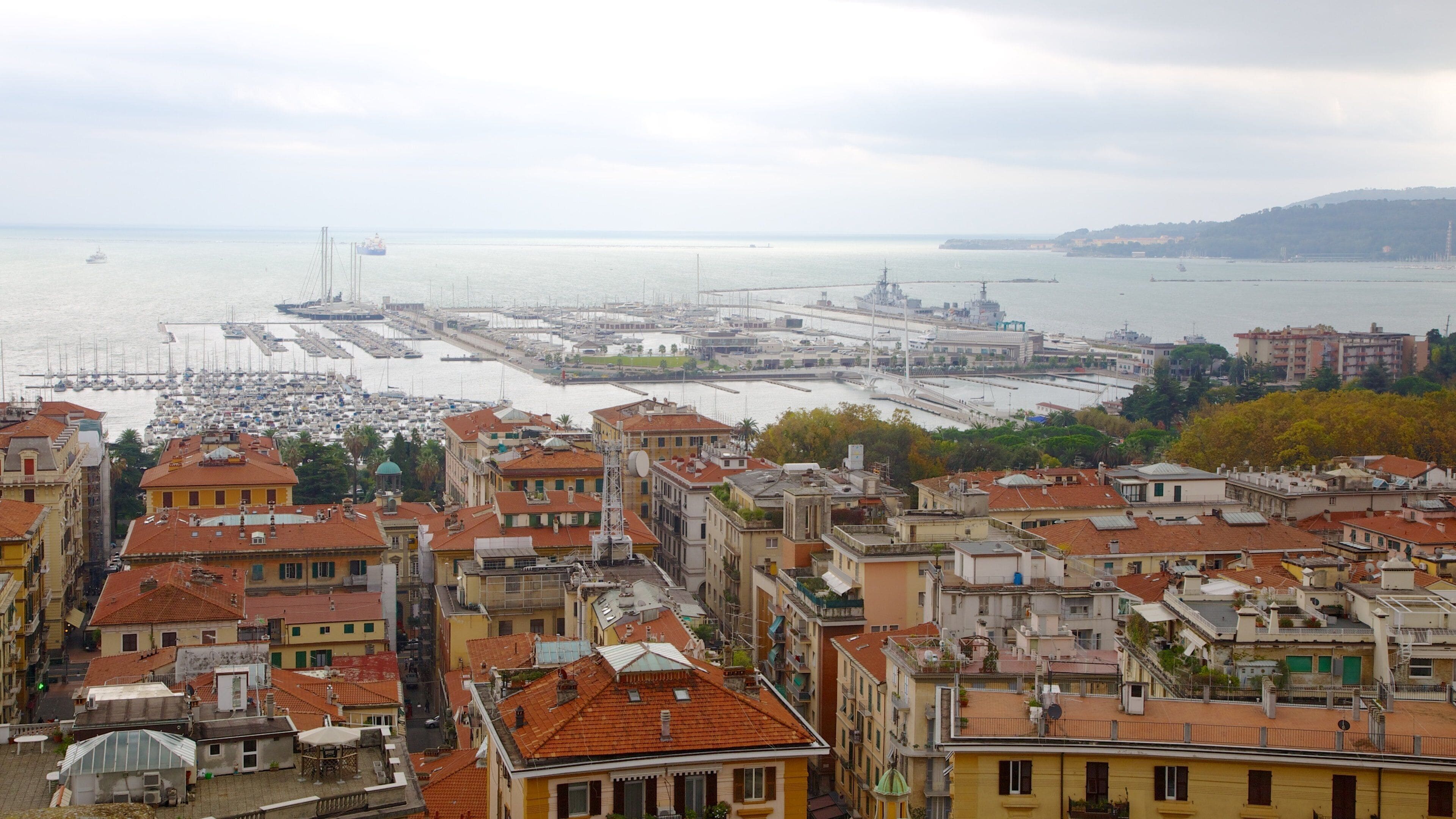 La Spezia Historic Centre featuring a coastal town, landscape views and a bay or harbor