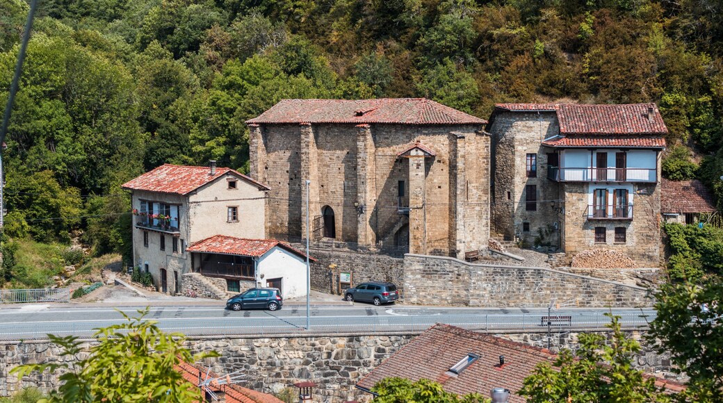 Aerial view of Urzainqui, town of Valle de Roncal, Navarra, Spain
