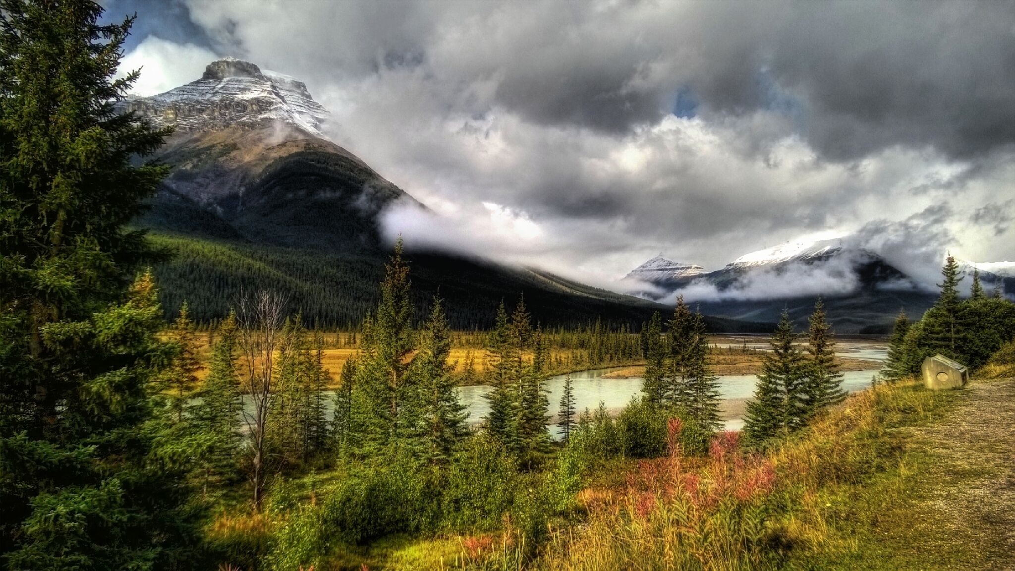 Somewhere along HWY 93, aka, Columbia Icefields Parkway in Jasper National Park. Its hard not to stop every few minutes to take pictures of the incredible landscape!