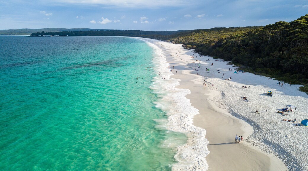 Panorama Drone Aerial Picture of the white sand Hyams Beach New South Wales, Australia
