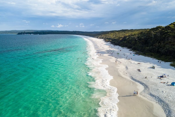 Panorama Drone Aerial Picture of the white sand Hyams Beach New South Wales, Australia