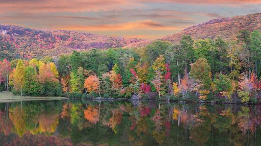 Fall Foliage Reflected in the Lake at Cheaha State Park, Alabama