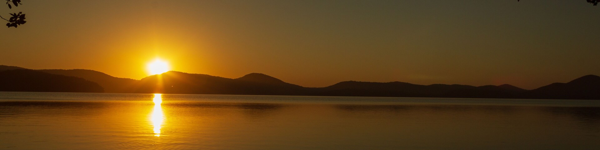 beautiful sunset over Watson Taylors Lake in Crowdy Bay National Park, New South Wales, Australia