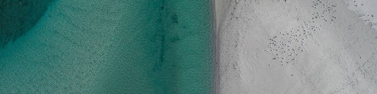 Aerial view of ocean patters with different depths, sand bar patterns and textures
