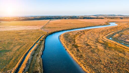 Tarwin River and agricultural fields in Victoria, Australia - aerial view