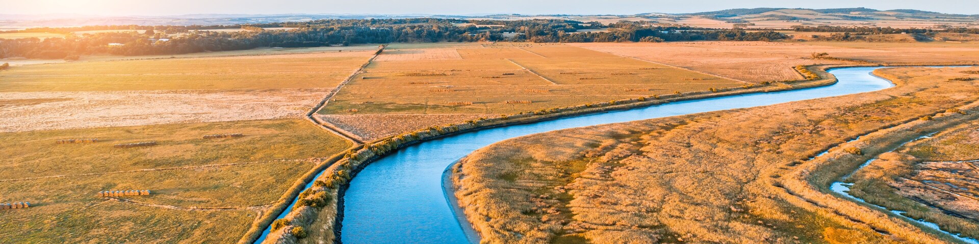 Tarwin River and agricultural fields in Victoria, Australia - aerial view
