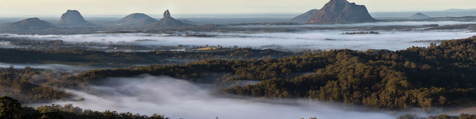 Early morning panorama Glasshouse Mountains
