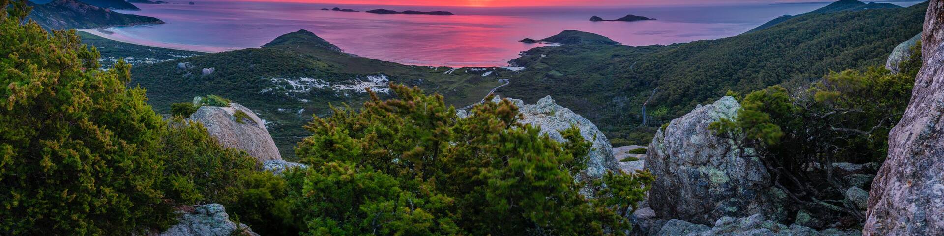 Stunning red and pink sunset in Wilsons promontory national park