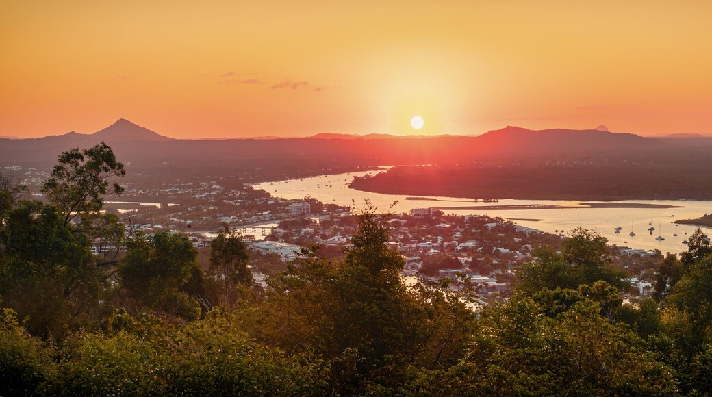 The view of the Noosa Head from Laguna Lookout in the sunset