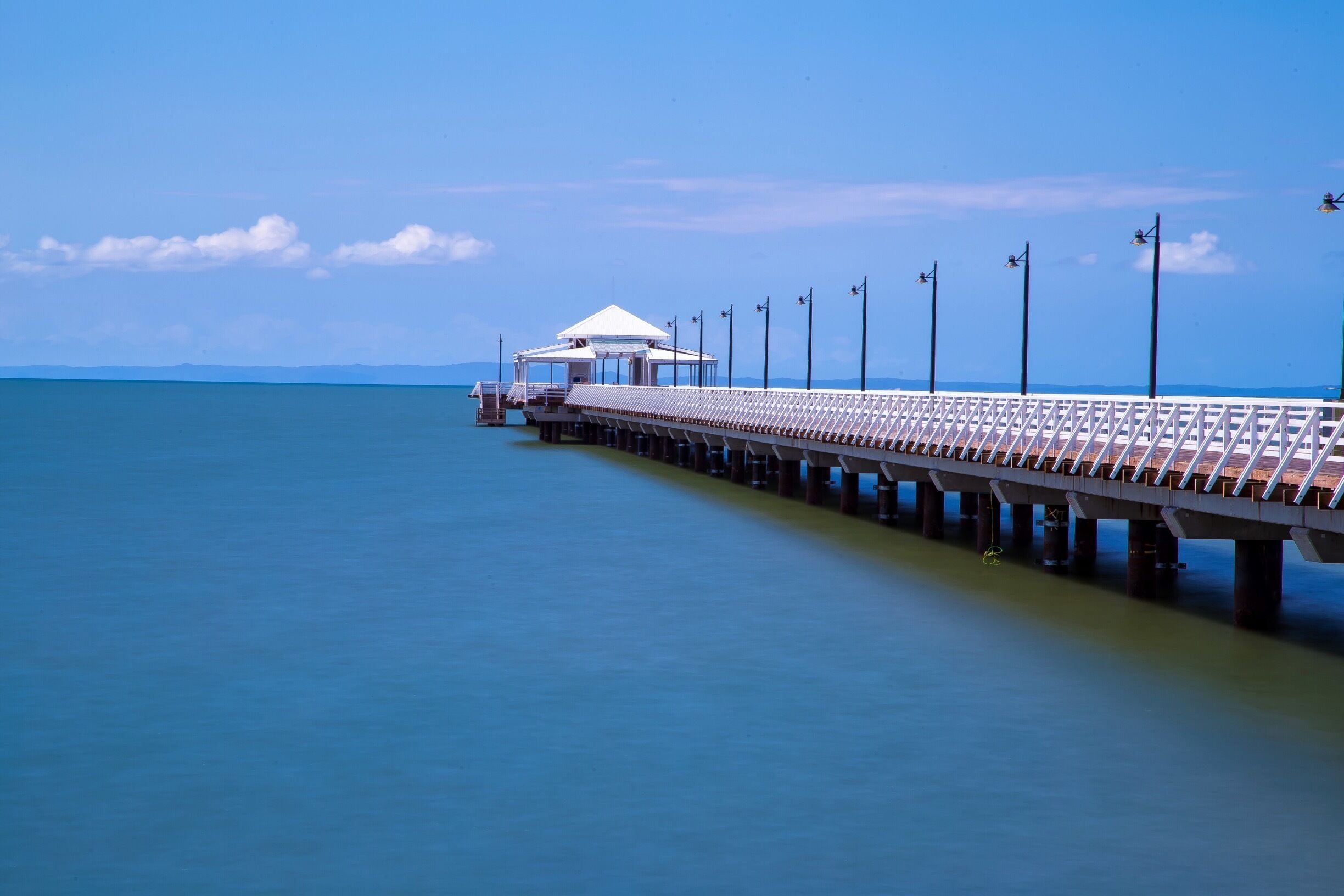The refurbished Shorncliffe Jetty.  After 4 years, she's about to be reopened to the public.  Coinciding with the Bluewater Festival and the Brisbane to Gladstone Yacht rate, the jetty looks mighty fine.  On the north side of Brisbane the jetty juts out into Bramble Bay and Moreton Island can be seen on a clear day like today. Why not visit.  
