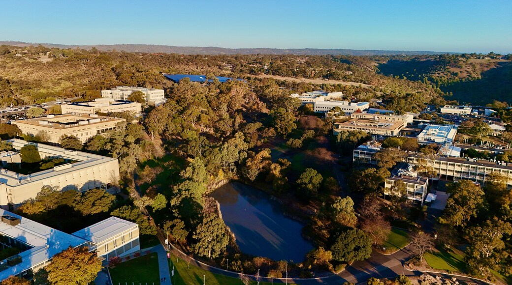 Flinders University, Central Park, Bedford Park, South Adelaide, South Australia - Aerial Image at Sunset Showing Academic Buildings, Carparks, Bushland, and Hilly Landscape in Golden Light