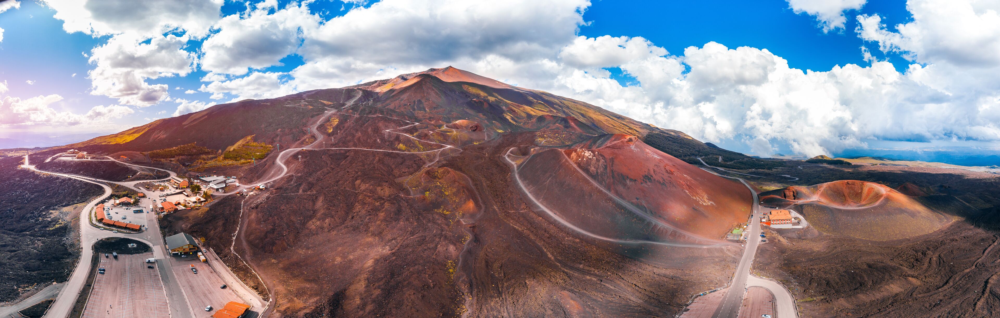 Mountain volcano Etna Sicily, Italy. Panoramic aerial photo
