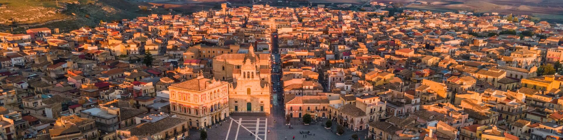 Aerial view of Grammichele, a small town near Catania, Sicily, Italy.