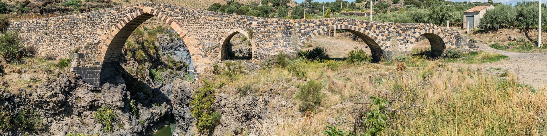Panorama of Ponte di Saraceni, near Adrano, Sicily, Italy