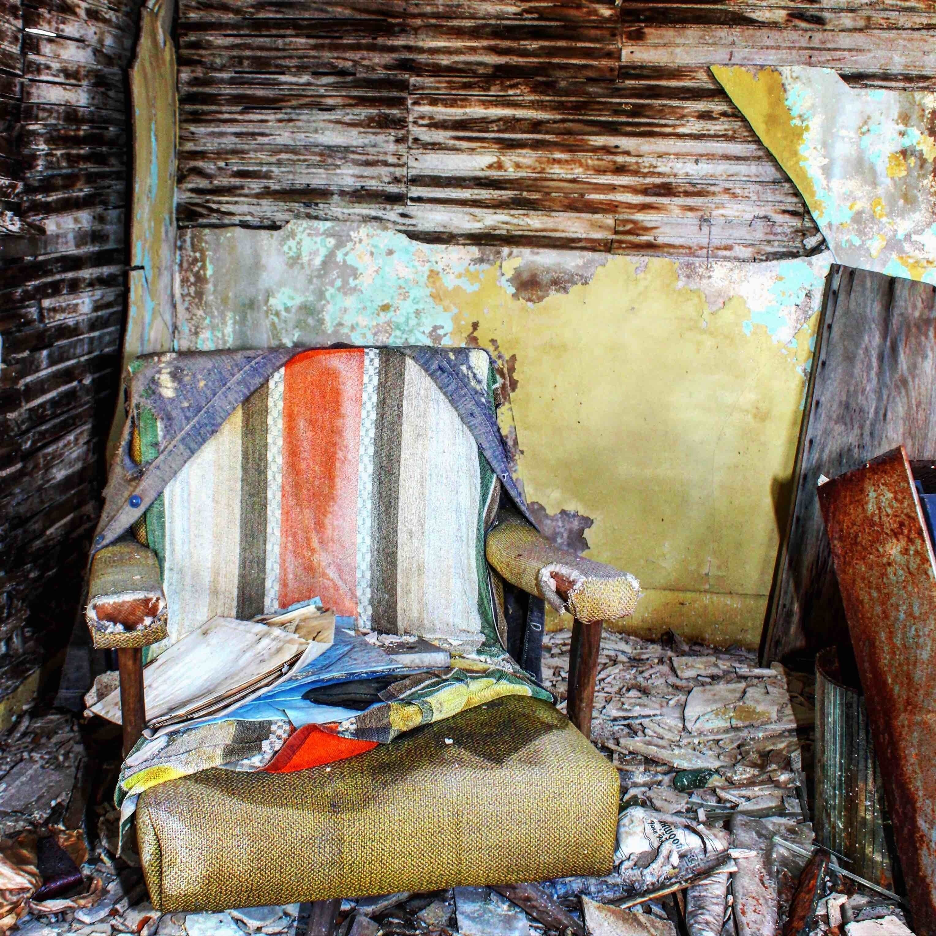 Abandoned Farmstead - notice the cardigan still on the chair #abandoned