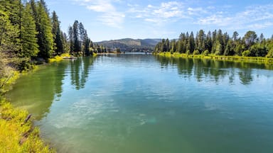 The scenic Pend Oreille River in Priest River, Idaho, in the Northern Idaho panhandle on a summer day.