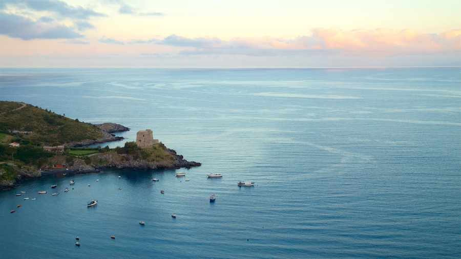 San Nicola Arcella which includes general coastal views, a sunset and a bay or harbor