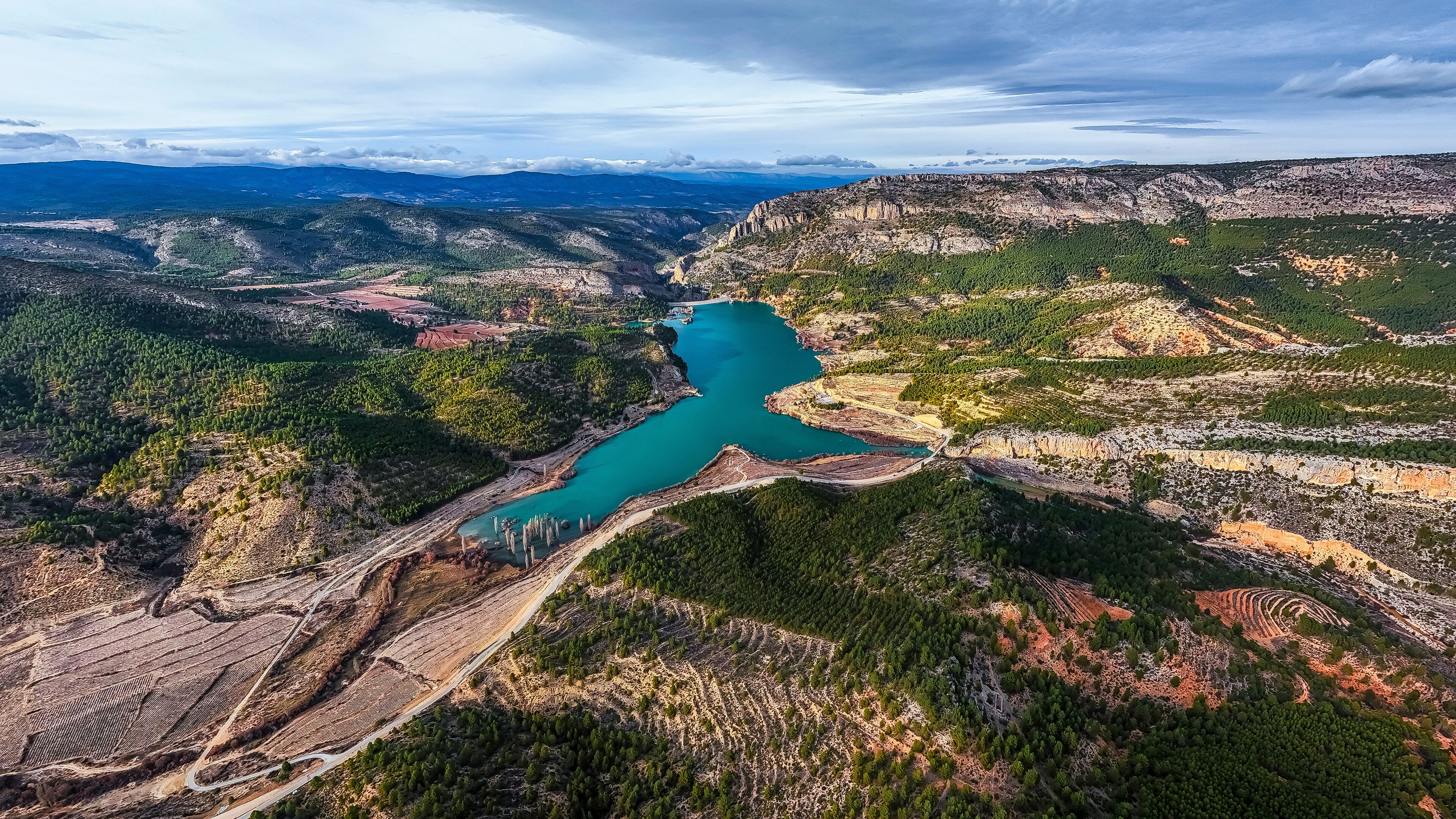 Aerial view of the Taibilla reservoir, Nerpio, Albacete, Spain