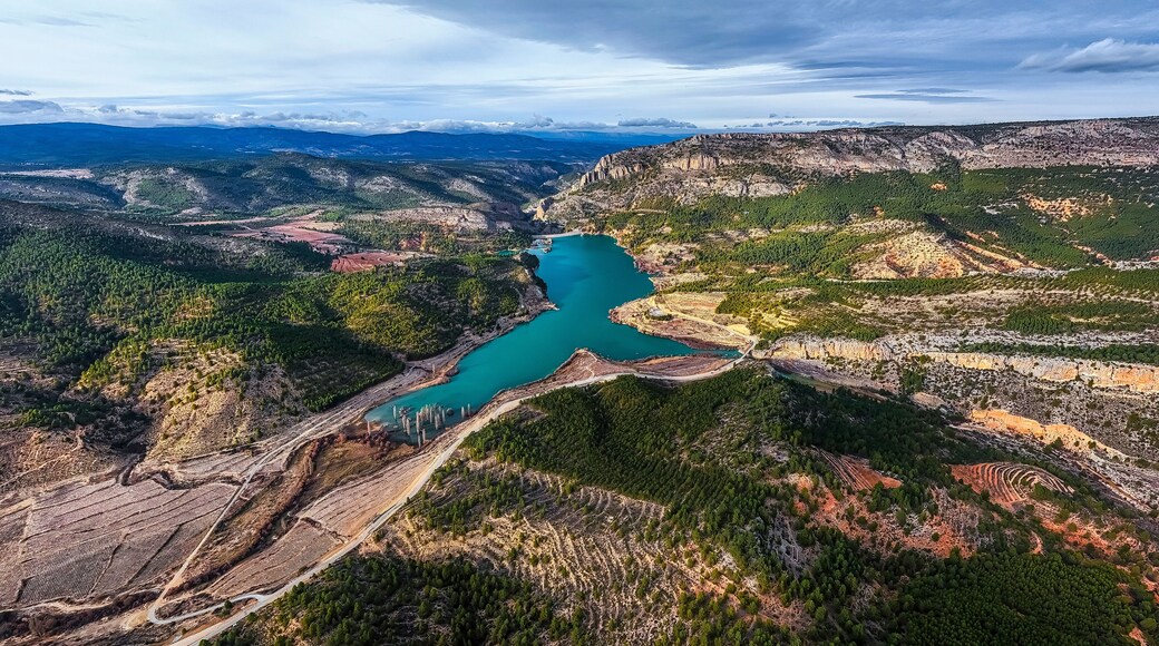 Aerial view of the Taibilla reservoir, Nerpio, Albacete, Spain
