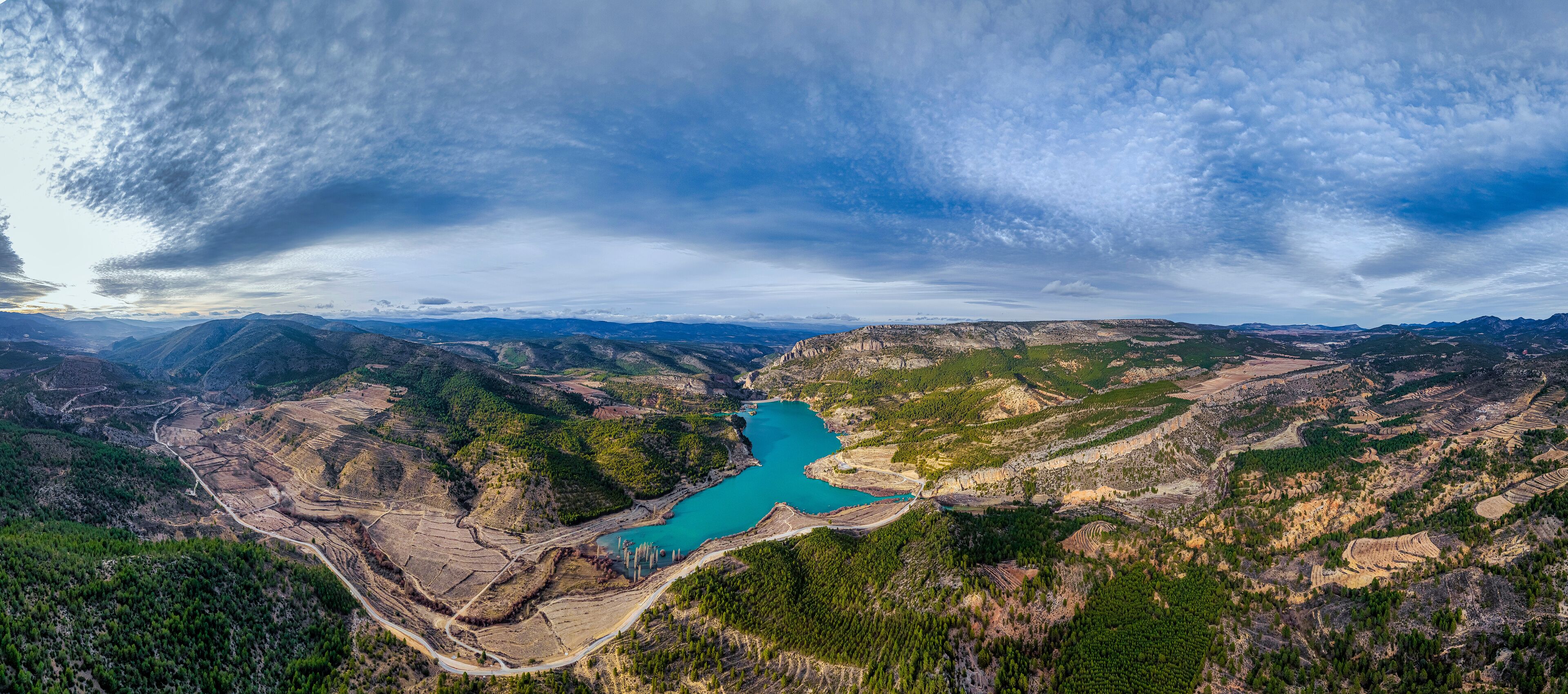 Aerial view of the Taibilla reservoir, Nerpio, Albacete, Spain