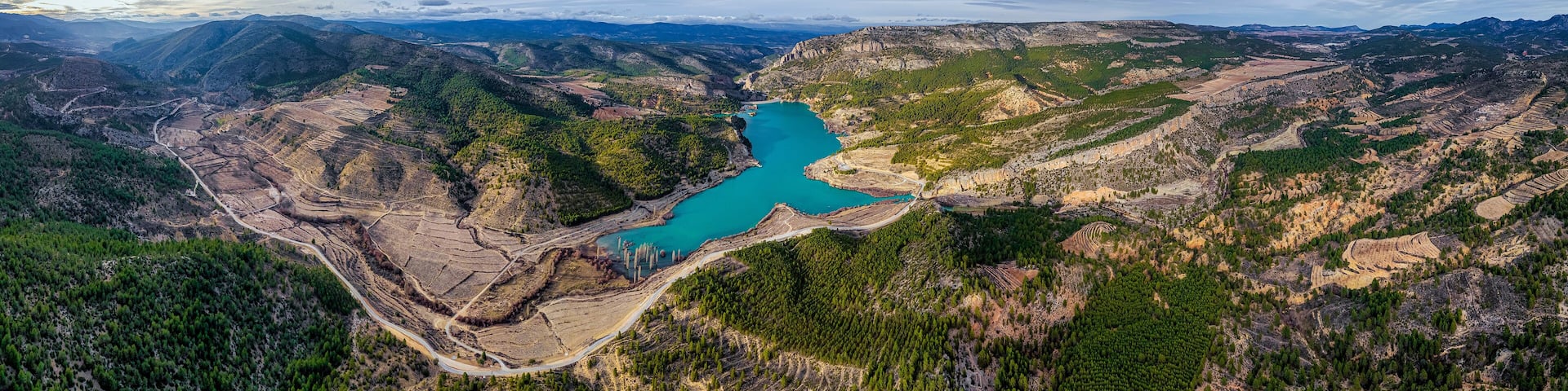 Aerial view of the Taibilla reservoir, Nerpio, Albacete, Spain
