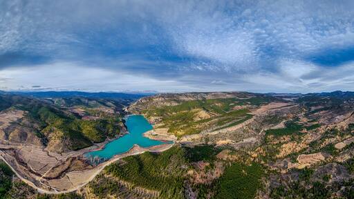 Aerial view of the Taibilla reservoir, Nerpio, Albacete, Spain