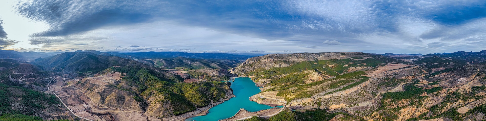 Aerial view of the Taibilla reservoir, Nerpio, Albacete, Spain
