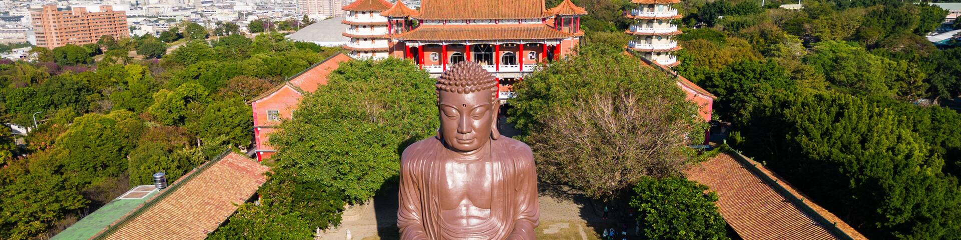 aerial view of giant Buddhist statue in changhua, taiwan