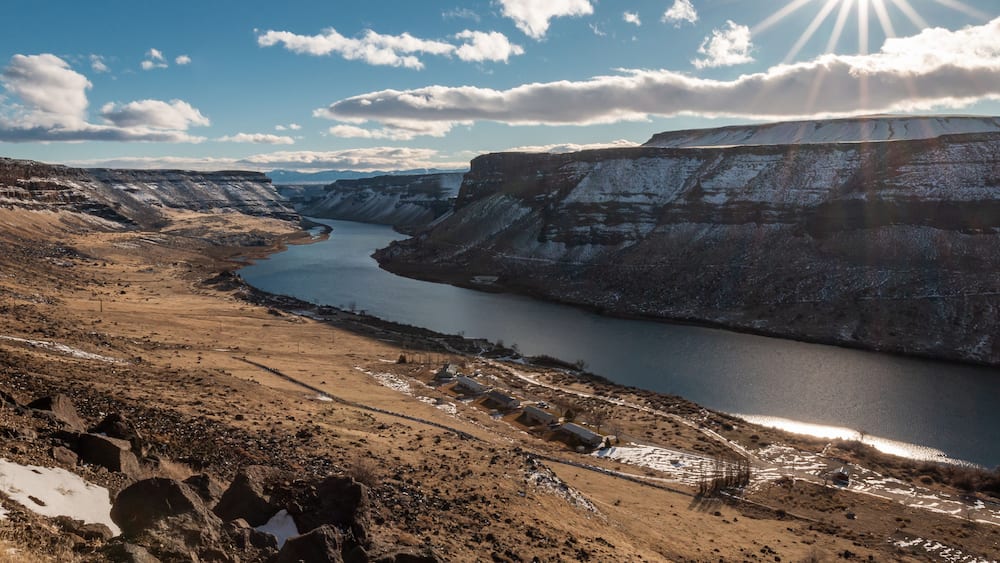View of the Snake River Canyon from Swan Falls Dam Overlook in Winter