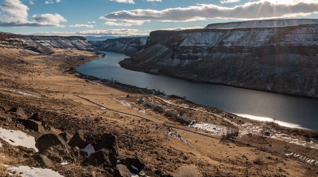 View of the Snake River Canyon from Swan Falls Dam Overlook in Winter