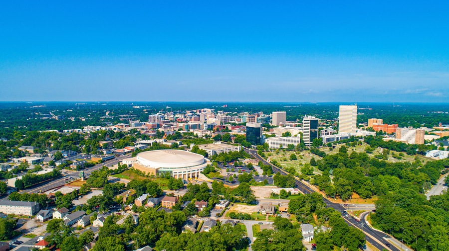 Main Street Skyline Aerial in Greenville South Carolina SC