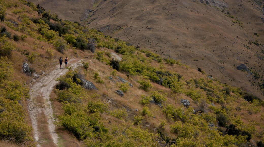 Two hikers in the distance on the way to Mt Pisa near Cromwell in New Zealand