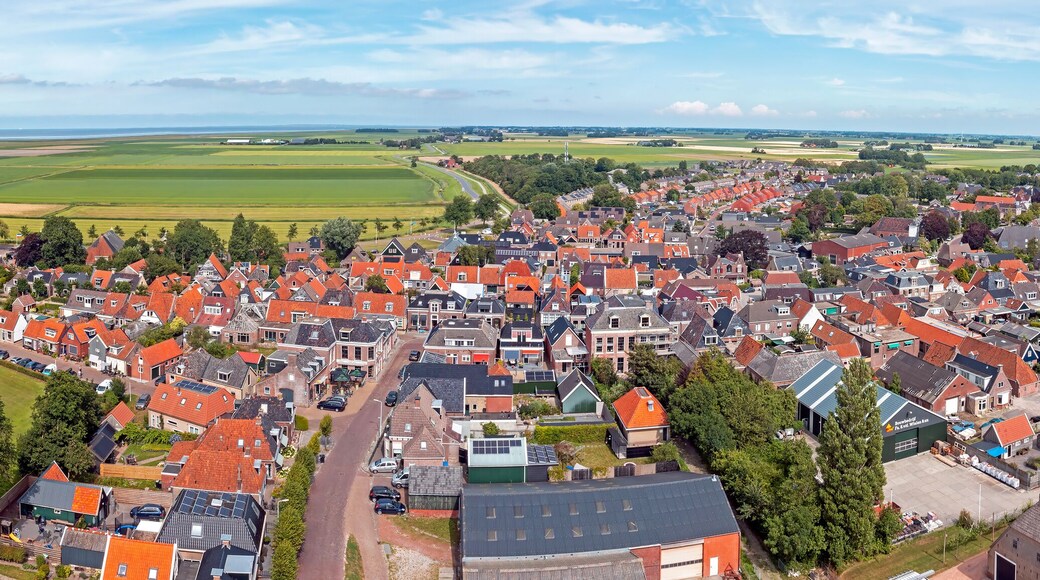 Aerial panorama from the village Holwerd aan Zee in Friesland the Netherlands