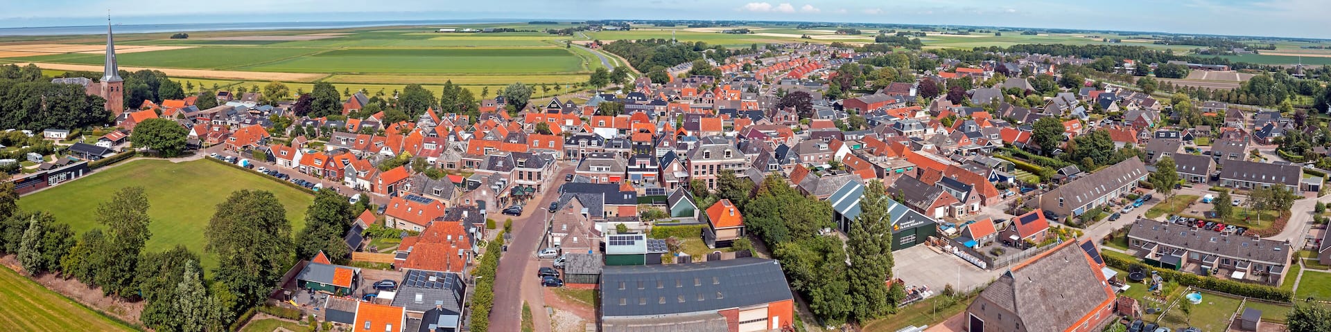 Aerial panorama from the village Holwerd aan Zee in Friesland the Netherlands