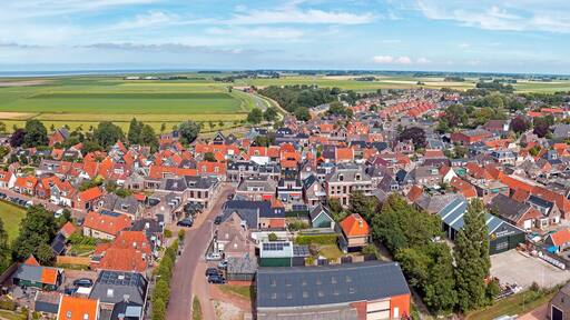 Aerial panorama from the village Holwerd aan Zee in Friesland the Netherlands