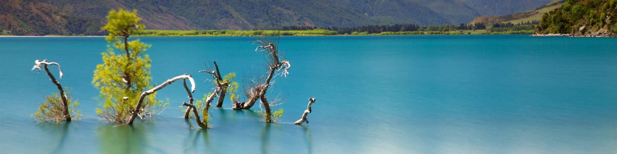 Wanaka showing mountains and a lake or waterhole