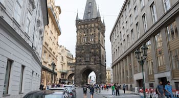 Prague, Czech Republic - August 25 2018: Powder Tower is the gateway to the medieval Royal Route which leads through the Old Town over the Charles Bridge and up to the vast castle