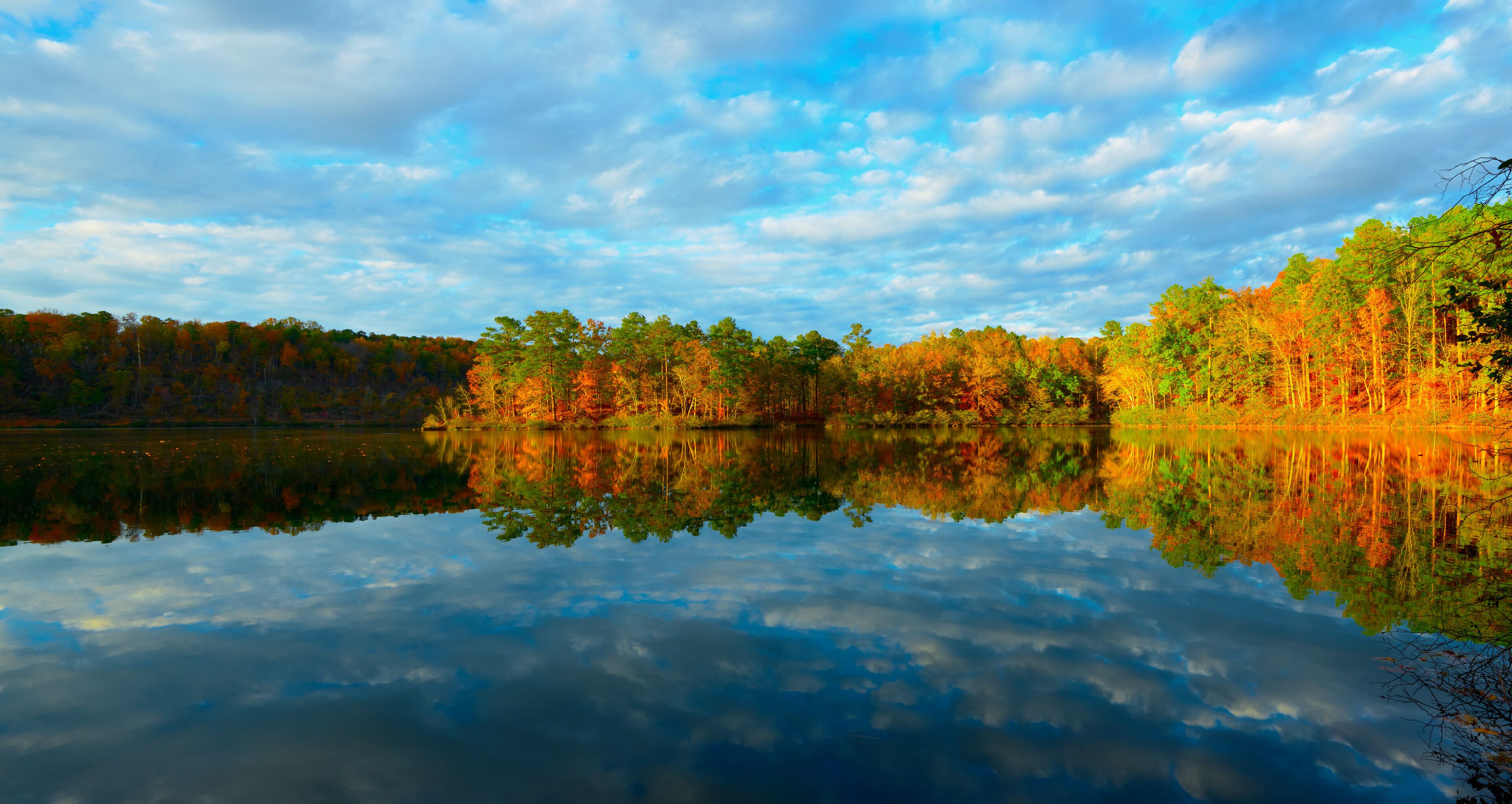 Amazing scenery of autumn forest reflected in the lake