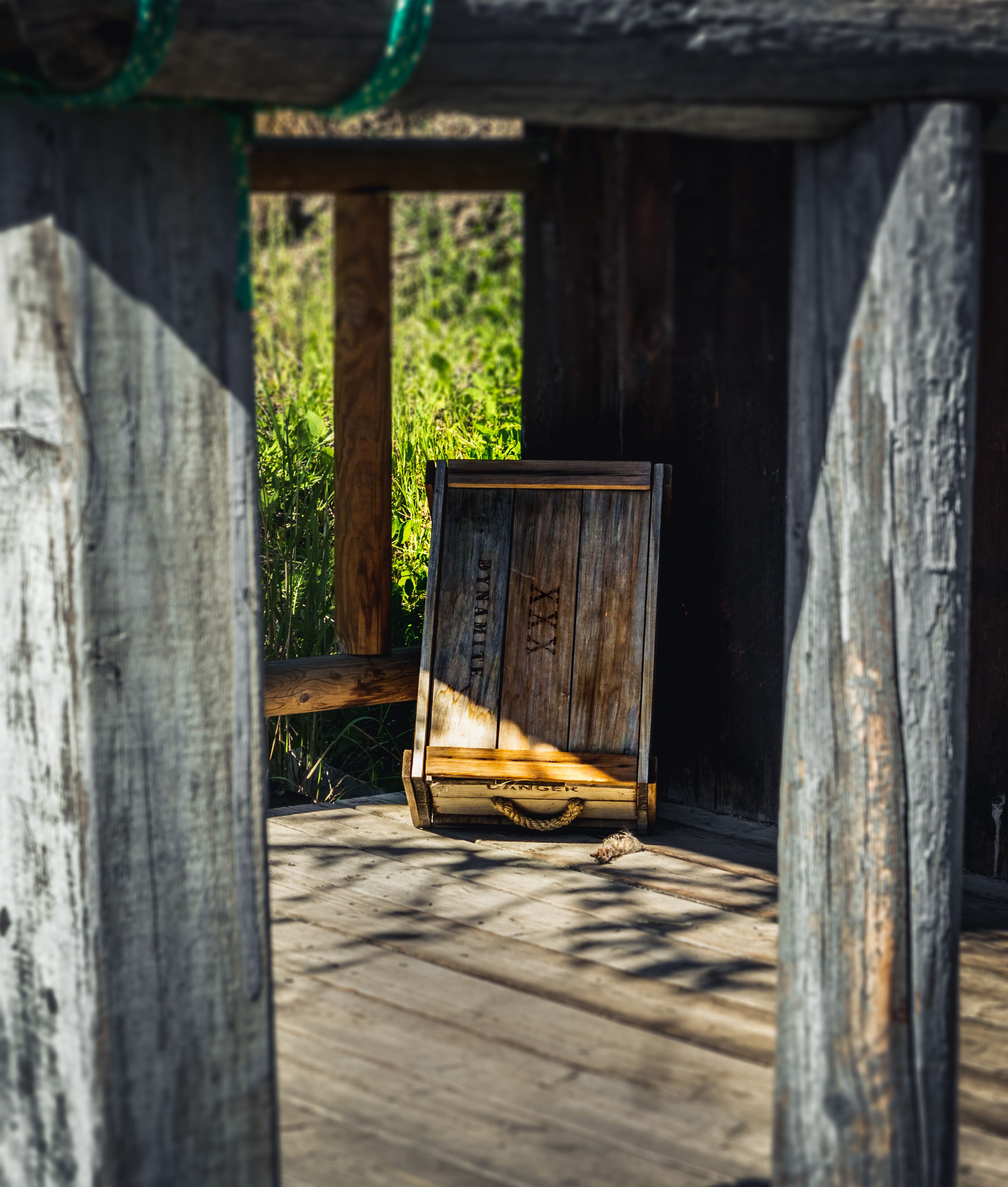 A fake box of dynamite on a porch in Helena's Reeder's Alley tourist attraction